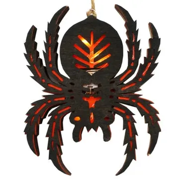 LED Hanging Wood Spider with Decorative Cut Out