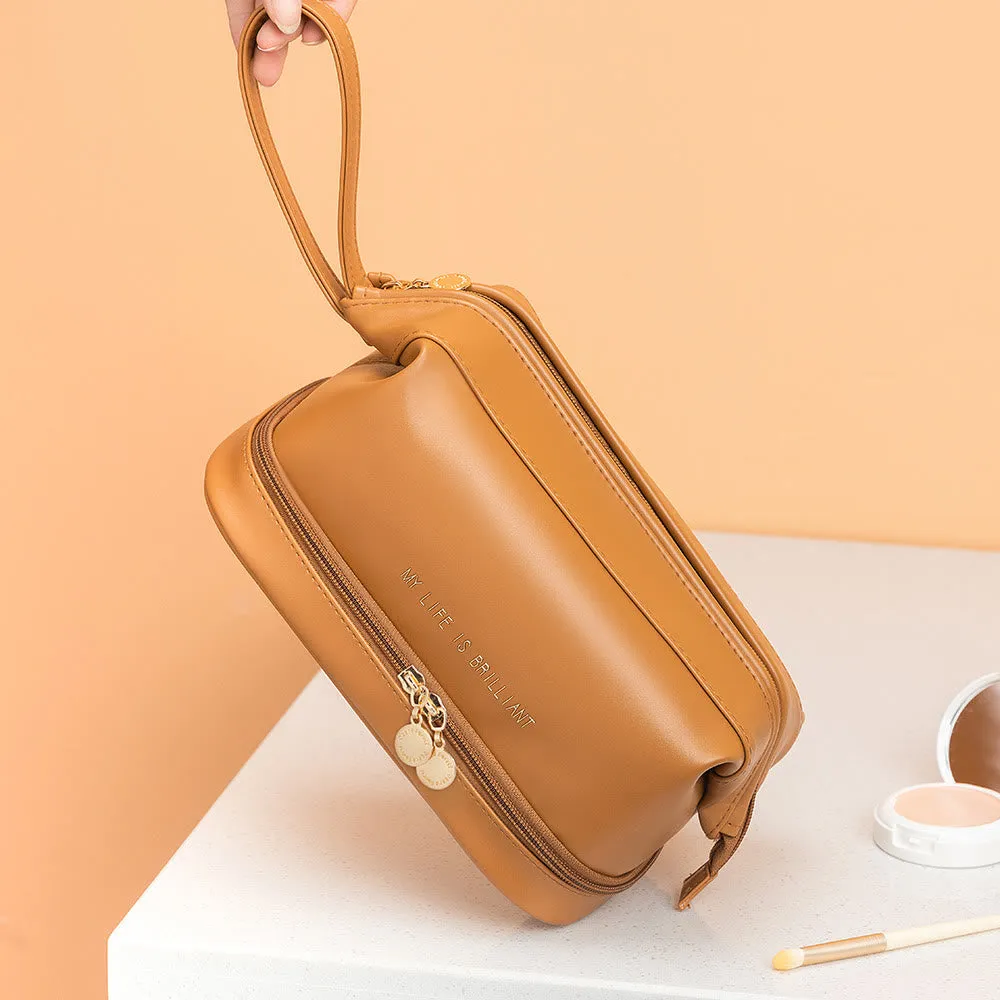 Makeup Bag For Women Travel Portable Leather Storage Toiletry Bag