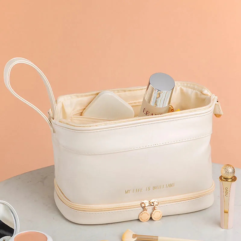 Makeup Bag For Women Travel Portable Leather Storage Toiletry Bag