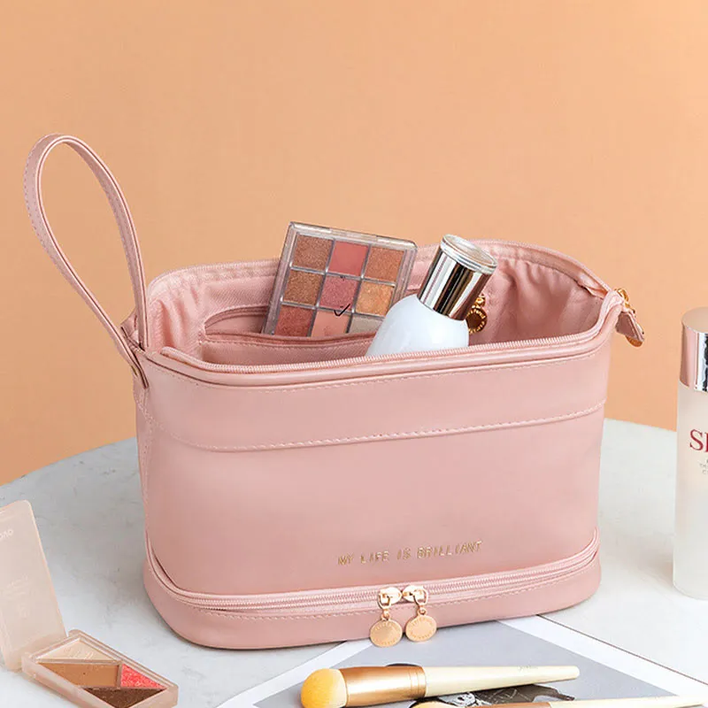 Makeup Bag For Women Travel Portable Leather Storage Toiletry Bag