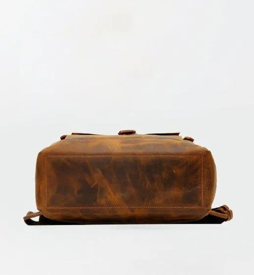 Mens Leather Backpack Vintage Roll Top with Front Pocket