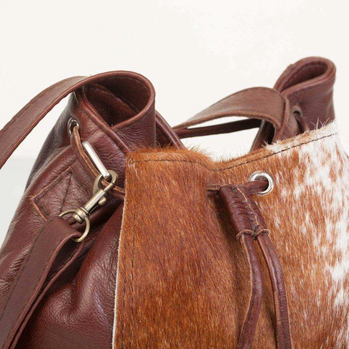 Mirelle Genuine Leather And Nguni Bucket Handbag