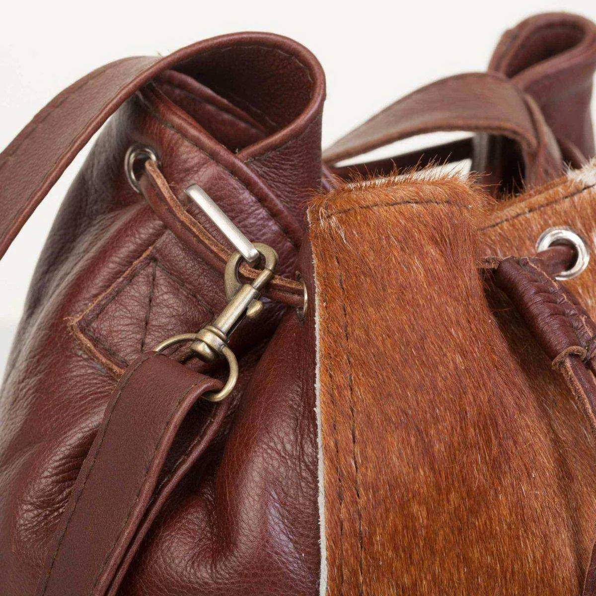 Mirelle Genuine Leather And Nguni Bucket Handbag