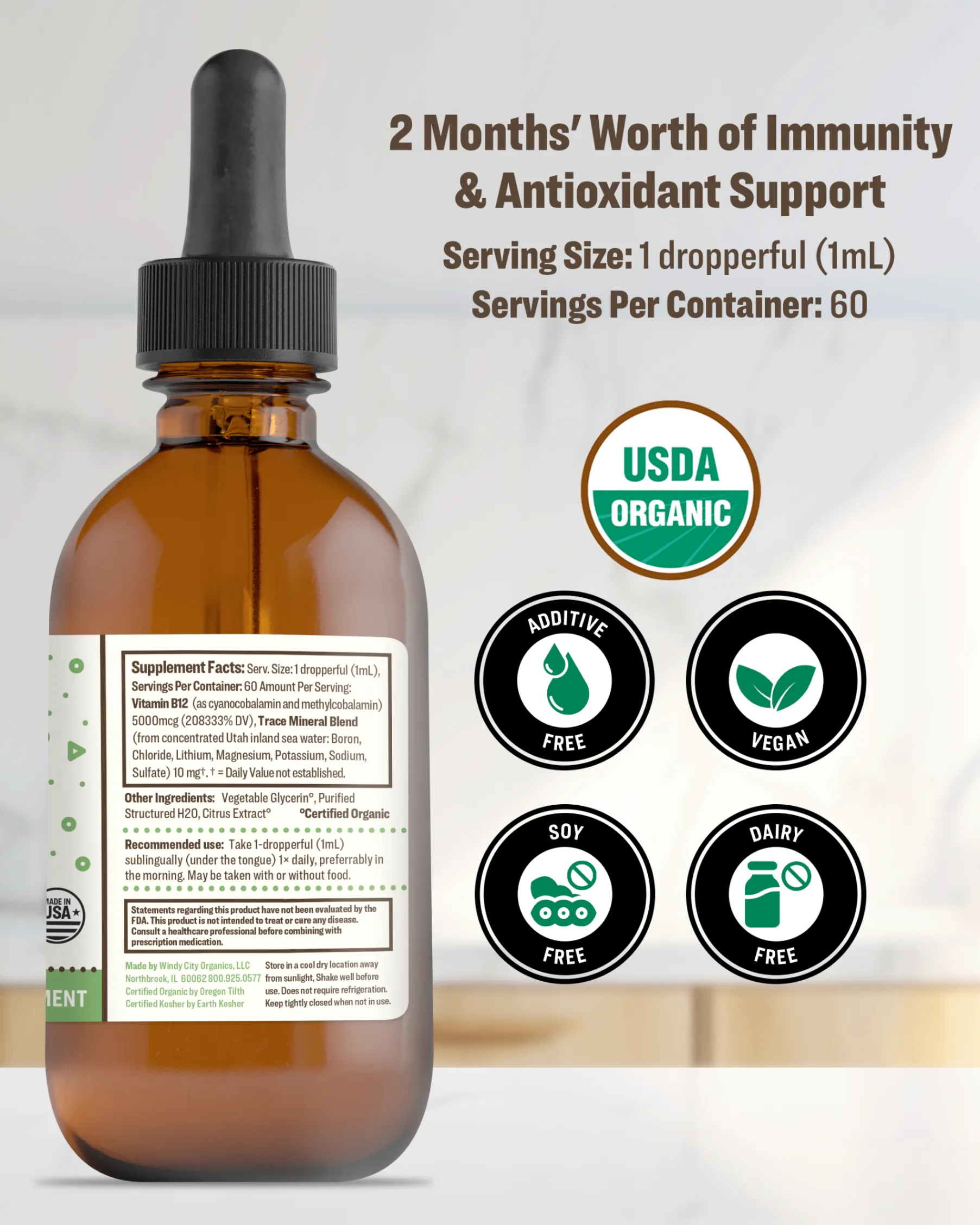 Organic Vegan Vitamin B12 Tincture (3 month supply)