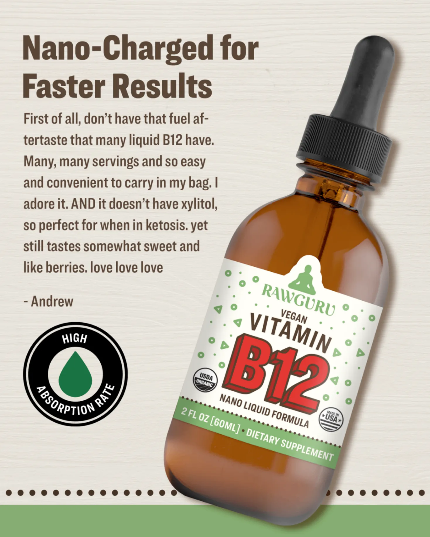 Organic Vegan Vitamin B12 Tincture (3 month supply)