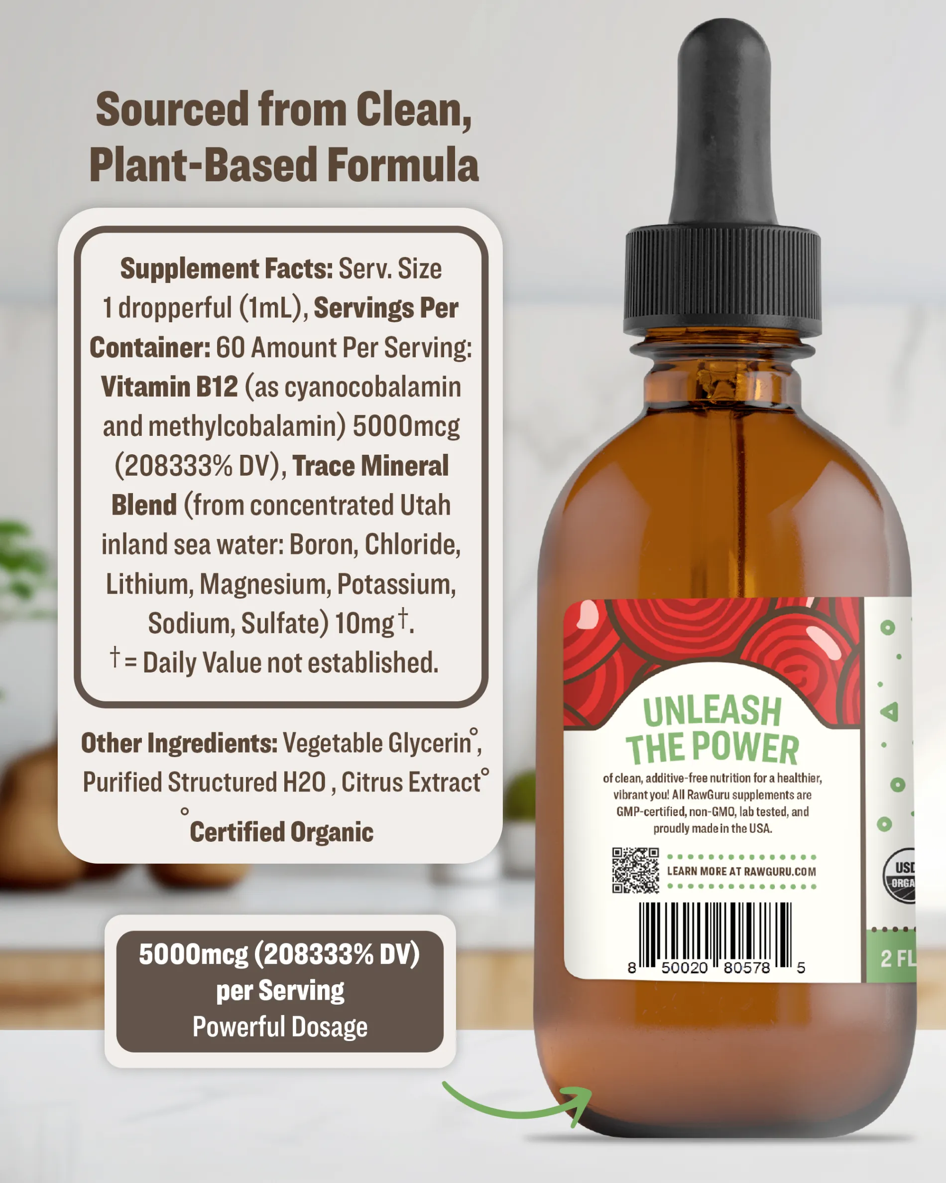 Organic Vegan Vitamin B12 Tincture (3 month supply)