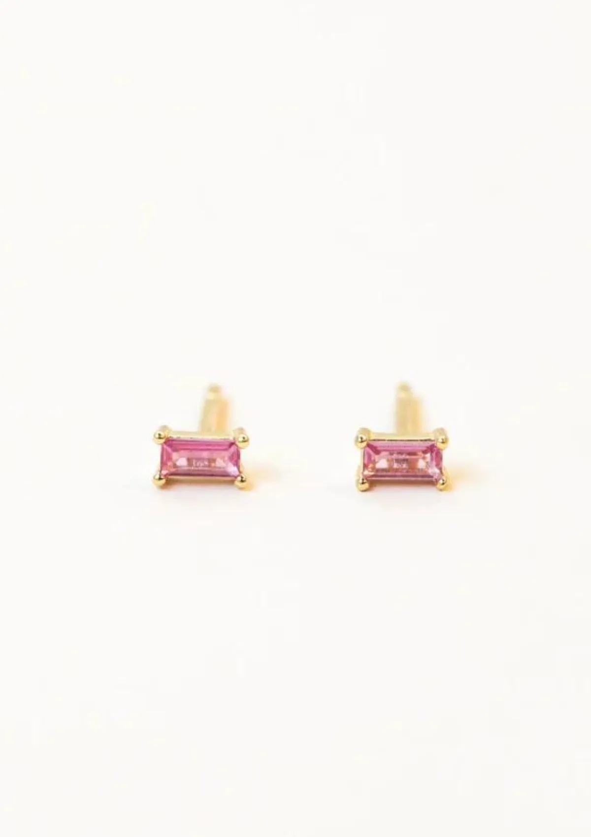 Rose CZ Baguette Post Earrings
