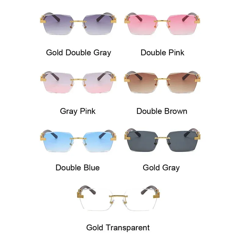 Square Rimless Sunglasses Woman and Man Luxury Brand Designer