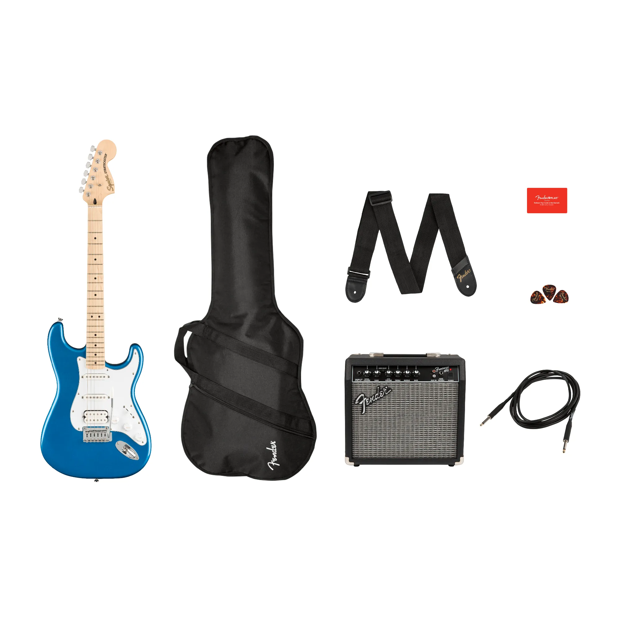 Squier Affinity Series Stratocaster HSS Pack Maple, Lake Placid Blue, 120V