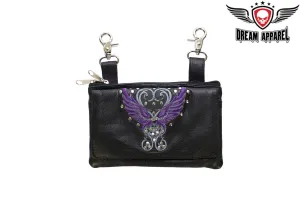 Studded Naked Cowhide Leather Belt Bag with Purple Wings