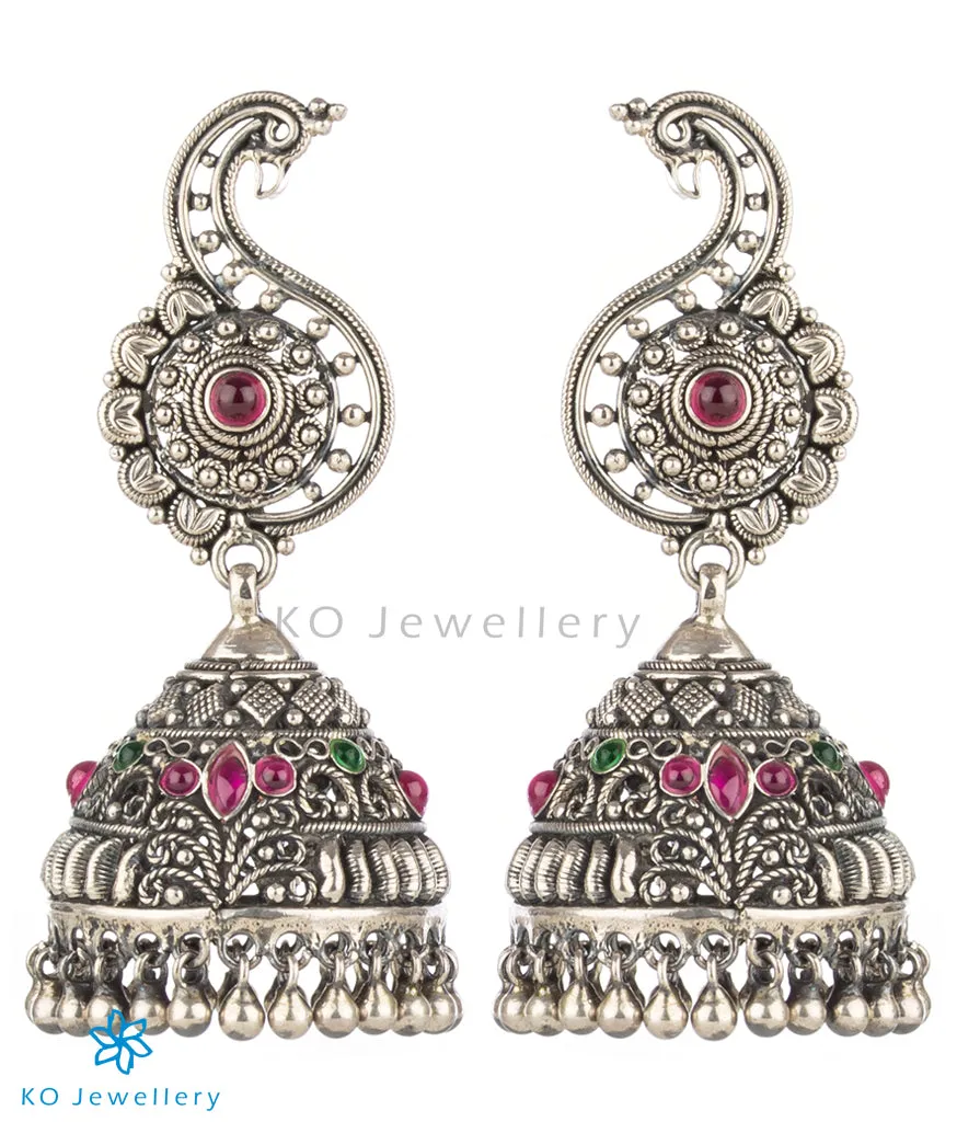 The Vrsin Silver Peacock Jhumka (Oxidised)