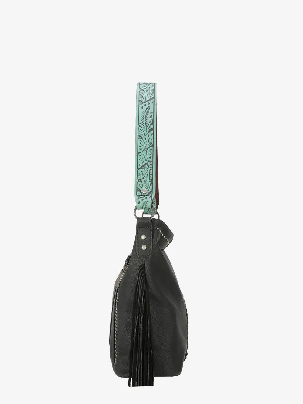 Trinity Ranch Leather Fringe Basketweave Concealed Carry Hobo