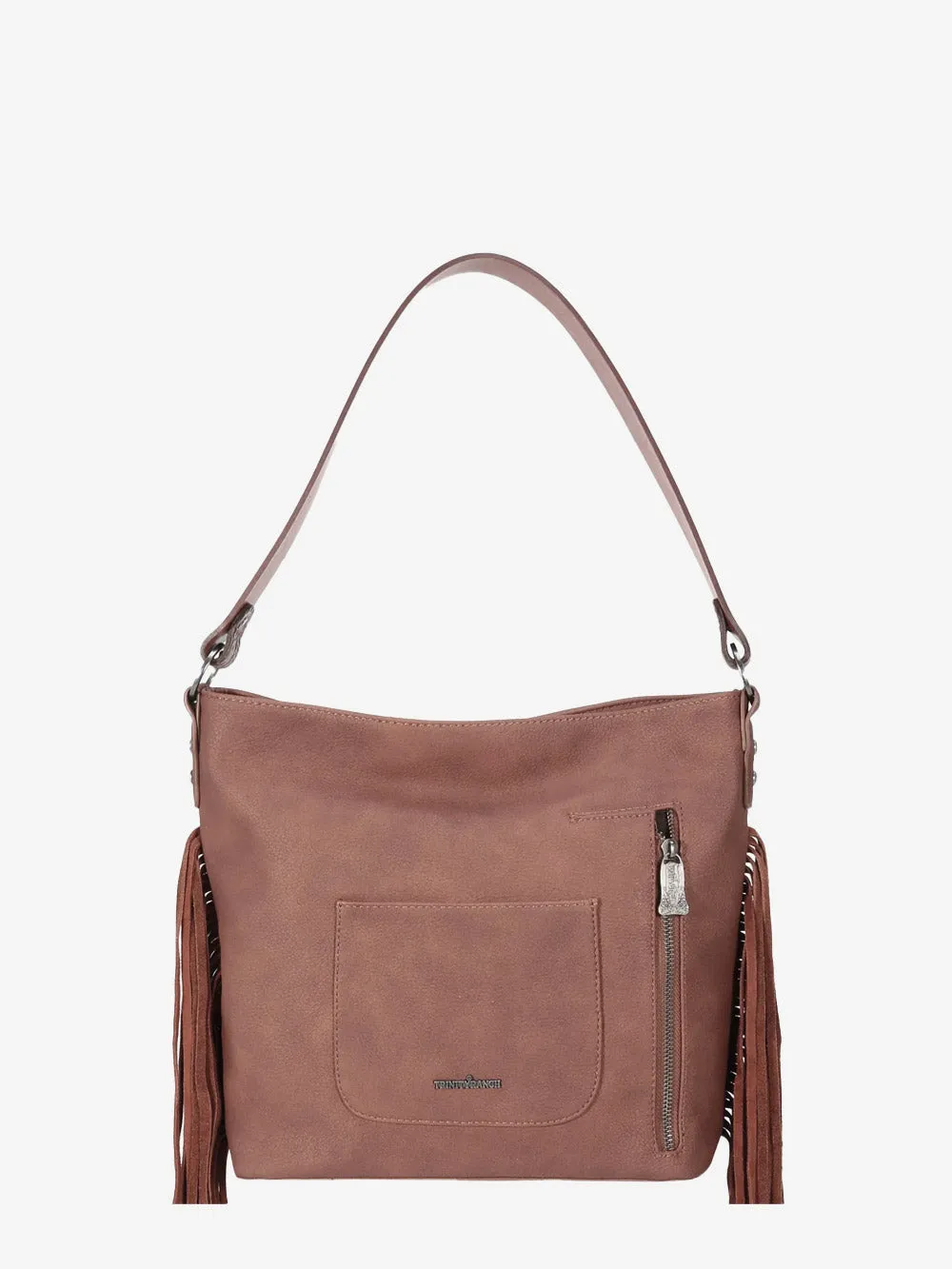 Trinity Ranch Leather Fringe Basketweave Concealed Carry Hobo