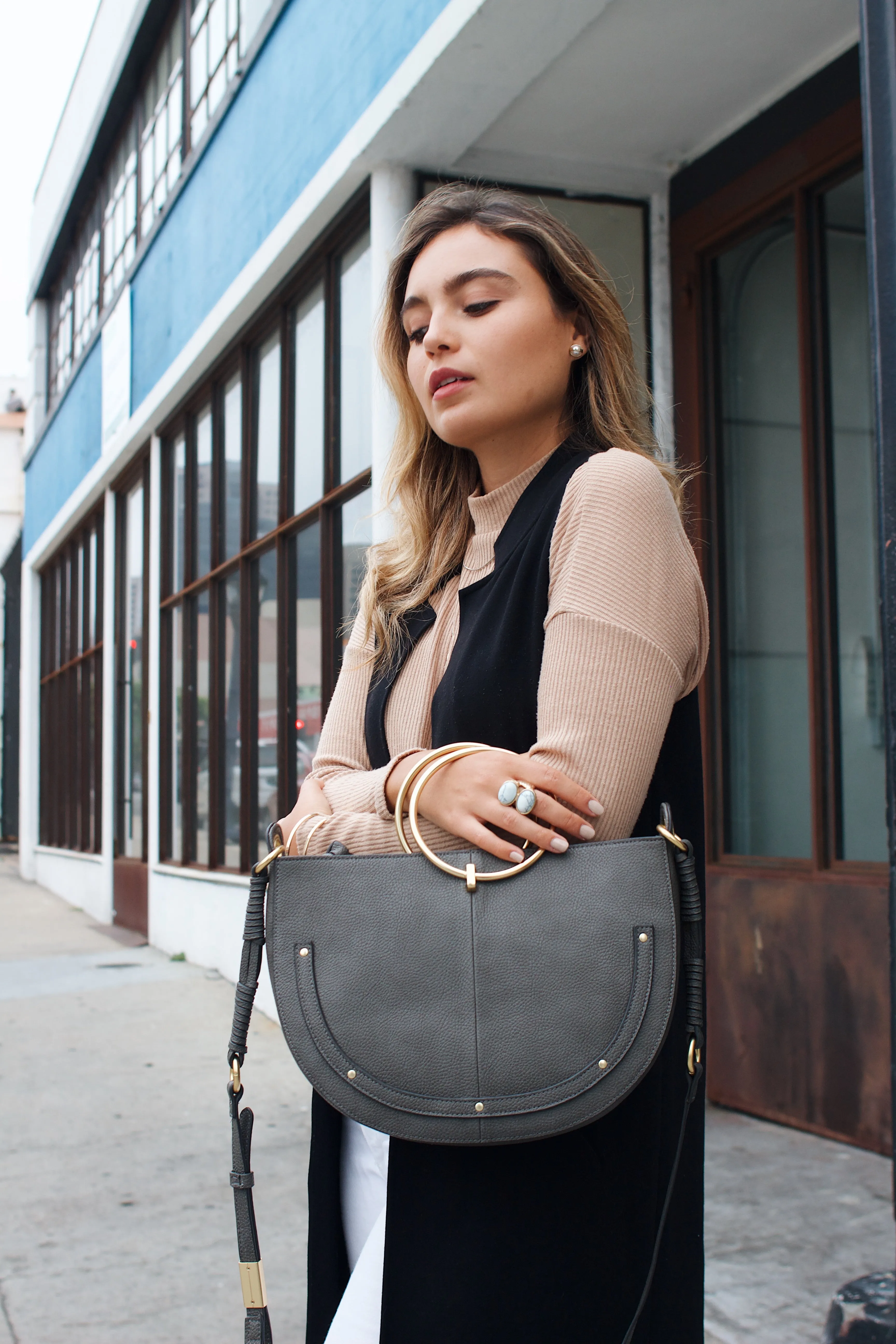 Tyler Crescent Satchel in Grey
