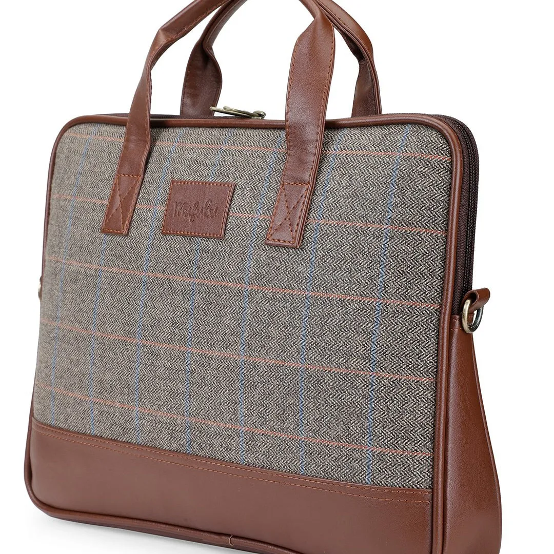 Vegan & Tweed 15.6 Inch Laptop Messenger Bag with Pouch - Subtle Green Checks