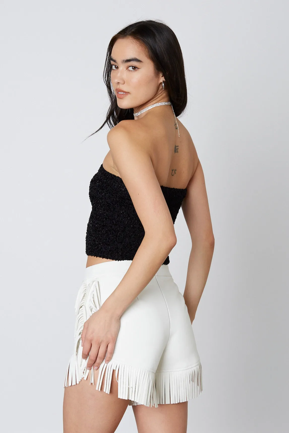 Vegan Leather Fringe Shorts
