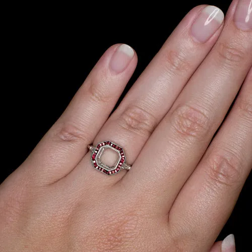 VINTAGE STYLE RUBY DIAMOND ENGAGEMENT RING SETTING CUT RADIANT 7.5MM ART DECO