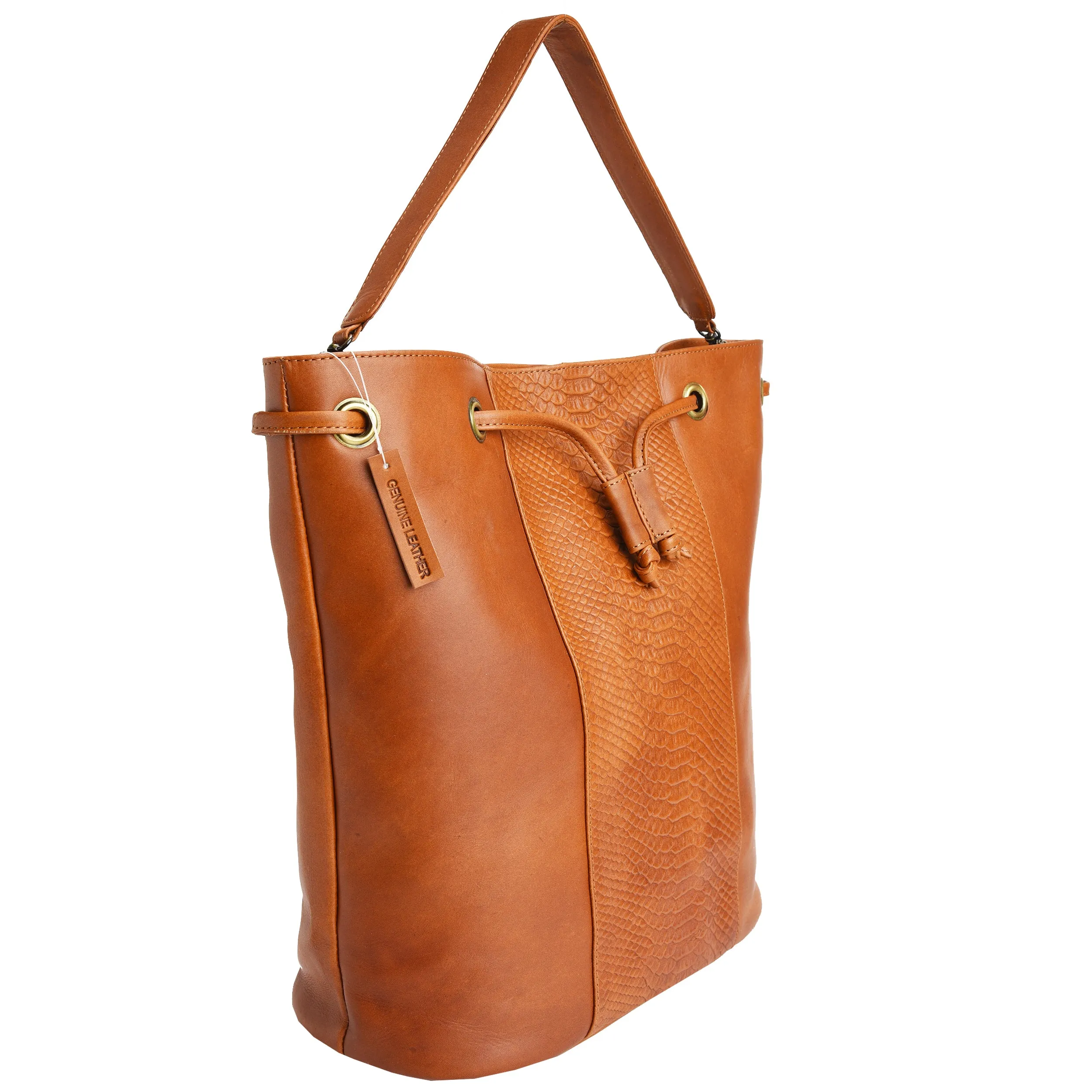 Vipera Snake Embossed Leather Bucket Bag #LB577